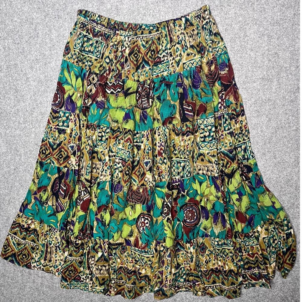 Carole Little Sport Petites Vintage Patterned Midi Skirt 100% Rayon Size 12